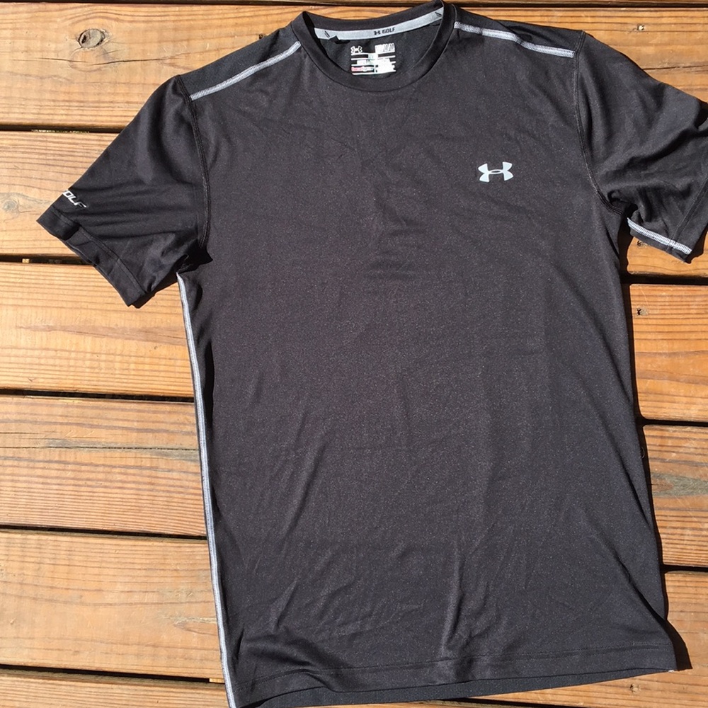 Under Armour Black Fitted Golf Shirt-Medium